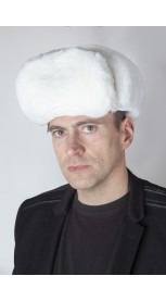 Mütze aus Kaninchen-Rex Pelz – russischer Stil - Weiß